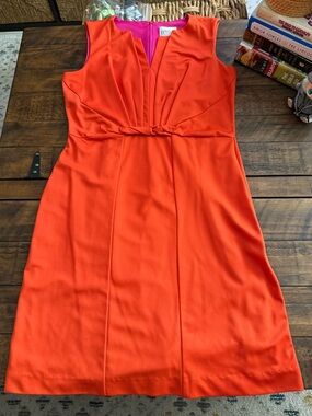 Sz 8 Bethany Bright Orange Sleeveless Sheath Dress - Classic Work & Event Style